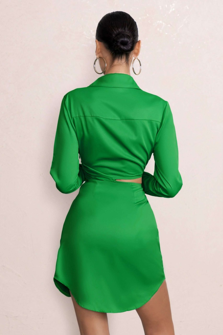 Dresses * | Lucky Star | Green Cut Out Wrap Front Shirt Mini Dress Club L London Featured