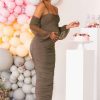 Maternity * | Announcement | Mocha Maternity Bardot Ruched Maxi Dress Club L London Discounts