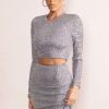 Clothing * | Aftermath | Pewter Silver Sequin Crop Top Club L London Hot Selling