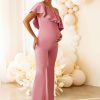 Maternity * | The Sweetest Gift | Dusty Rose Maternity One Shoulder Ruffle Jumpsuit Club L London Official