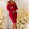 Maternity * | On The Way | Berry Maternity Ruched Halterneck Midi Dress Club L London Best Choice