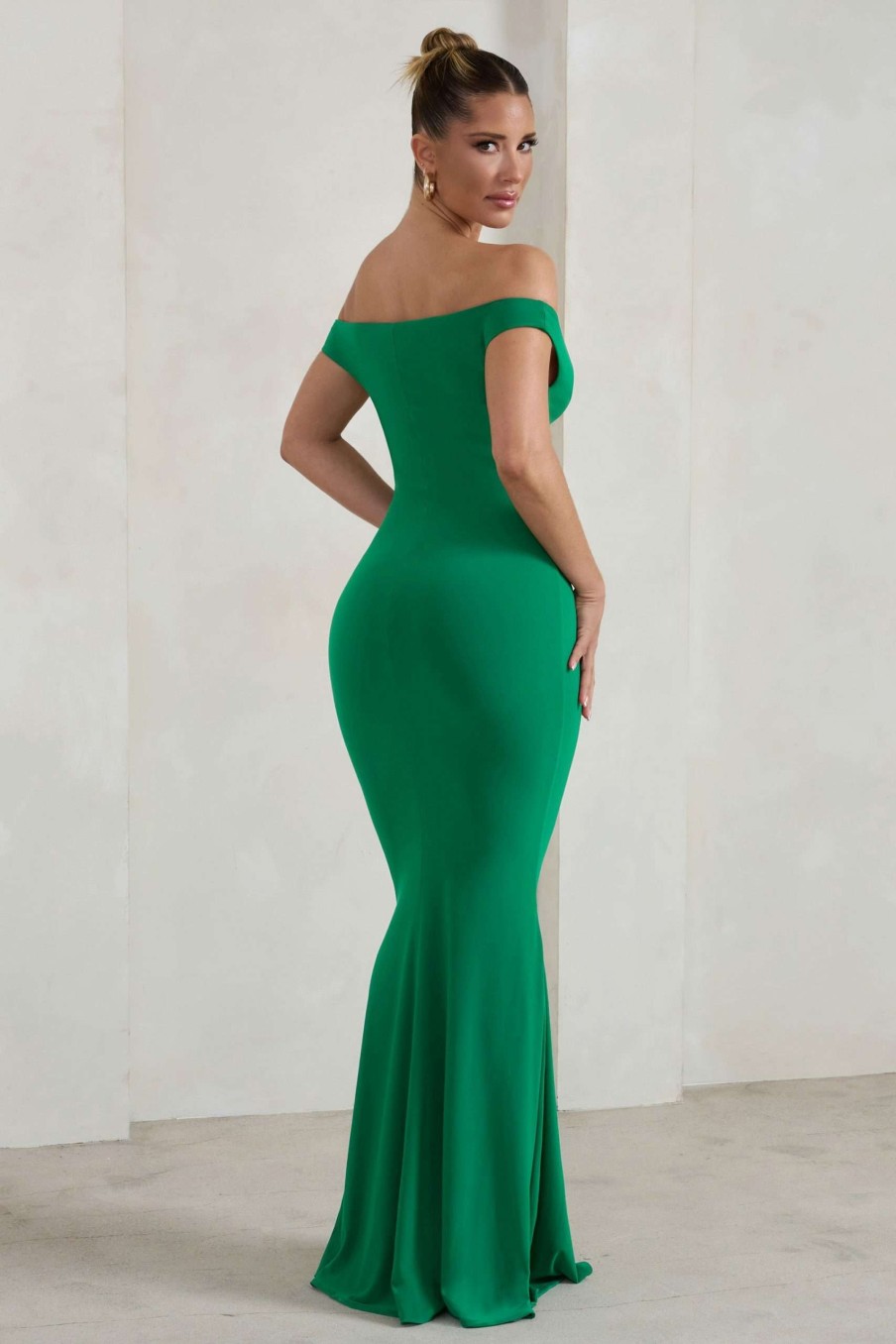 Dresses * | Salma | Jade Green Bardot Sweetheart Fishtail Maxi Dress Club L London Hot Sell