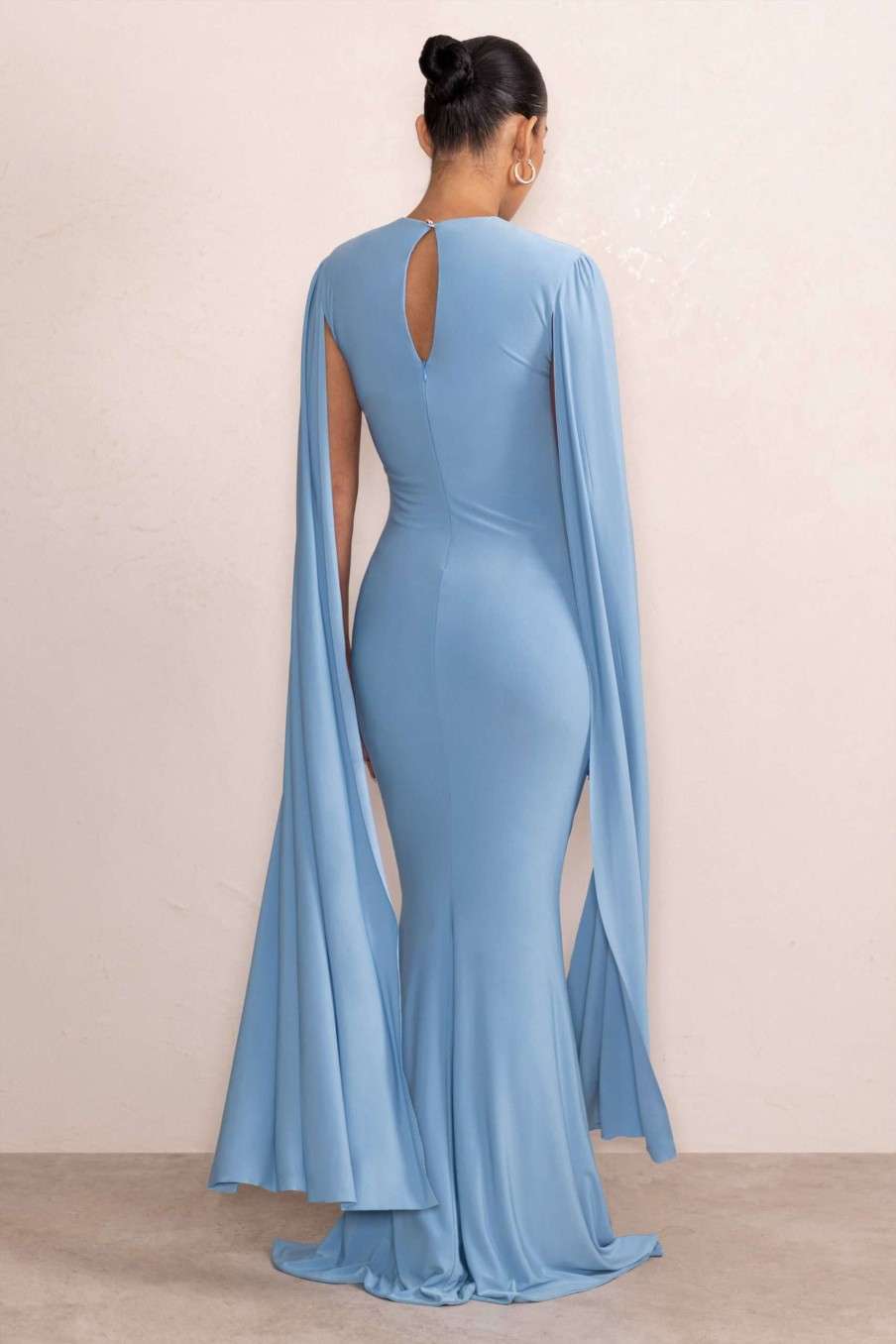 Maternity * | Briony | Powder Blue Maternity Maxi Dress With Cape Sleeves Club L London Gift Selection