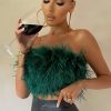 Clothing * | Dream Daze | Green Feather Bandeau Crop Top Club L London Top Sell