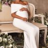 Maternity * | Amal | White Bardot Wrap Neckline Maternity Maxi Dress Club L London Cheap