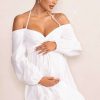 Maternity * | Kyra | White Babydoll Maternity Mini Dress With Long Cold Shoulder Puff Sleeves Club L London Original