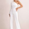 Clothing * | Mila | White One Shoulder Ruched Wide Leg Jumpsuit Club L London Attractive