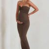 Maternity * | Evita | Brown Maternity Sweetheart Twist Detail Midi Dress Club L London Tendy Style