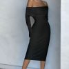 Dresses * | Hot Property | Black Ruched Mesh Bardot Midi Dress Club L London Top Sell