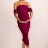 Maternity * | Plus One | Berry Maternity Ruched Bardot Midi Dress Club L London Best Price