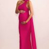 Maternity * | Alula | Hot Pink Maternity Asymmetric Maxi Dress With Cape Detailing Club L London Less Expensive