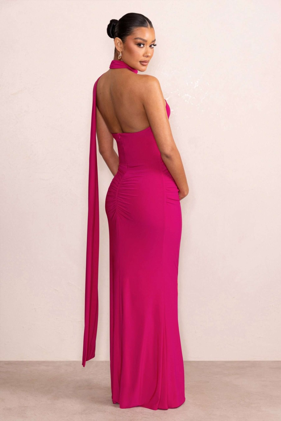 Maternity * | Alula | Hot Pink Maternity Asymmetric Maxi Dress With Cape Detailing Club L London Less Expensive