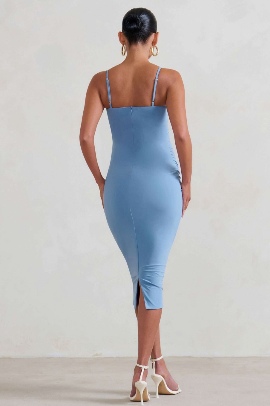 Maternity * | Raquel | Powder Blue Maternity Cami Midi Dress With Split Club L London Hot Selling