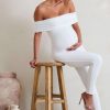 Maternity * | Carefully Crafted | White Maternity Bardot Fitted Jumpsuit Club L London Best Sellers