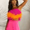 Clothing * | Dream Daze | Pink & Orange Feather Bandeau Crop Top Club L London Large Choice