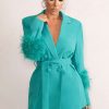 Clothing * | Just Like That | Turquoise Belted Blazer With Feather Detail Club L London Hot Selling