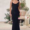 Dresses * | Corinne | Black Asymmetric Cowl Neck Backless Maxi Dress Club L London Large Choice