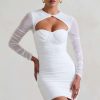 Dresses * | Daiquiri | White Ruched Cut Out Mesh Mini Dress With Long Sleeves Club L London Online