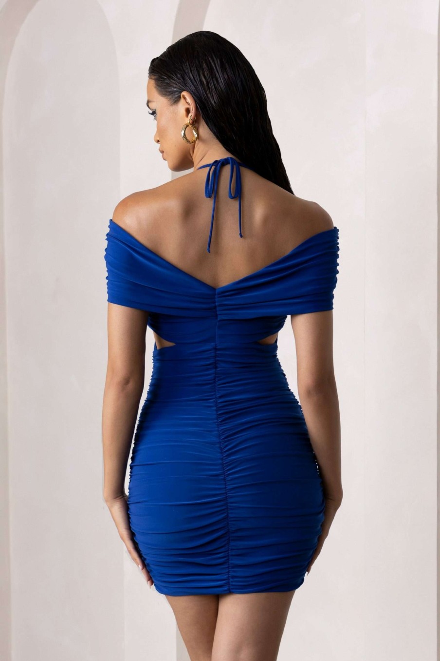 Dresses * | Catch Me | Royal Blue Bardot Ruched Mini Dress Club L London Featured