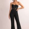 Clothing * | Mimi | Black Strapless Lace Corset Flared Leg Jumpsuit Club L London Latest